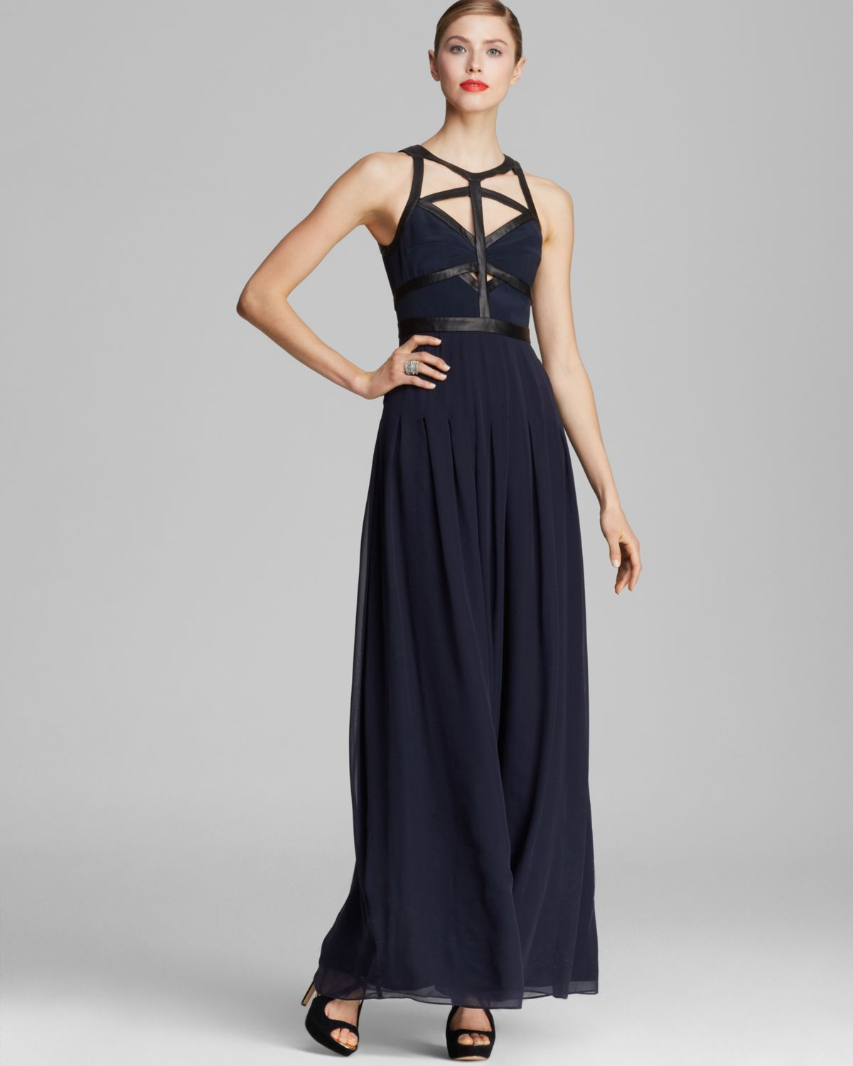 Lyst - Rebecca taylor Gown Sleeveless Leather Caged in Blue