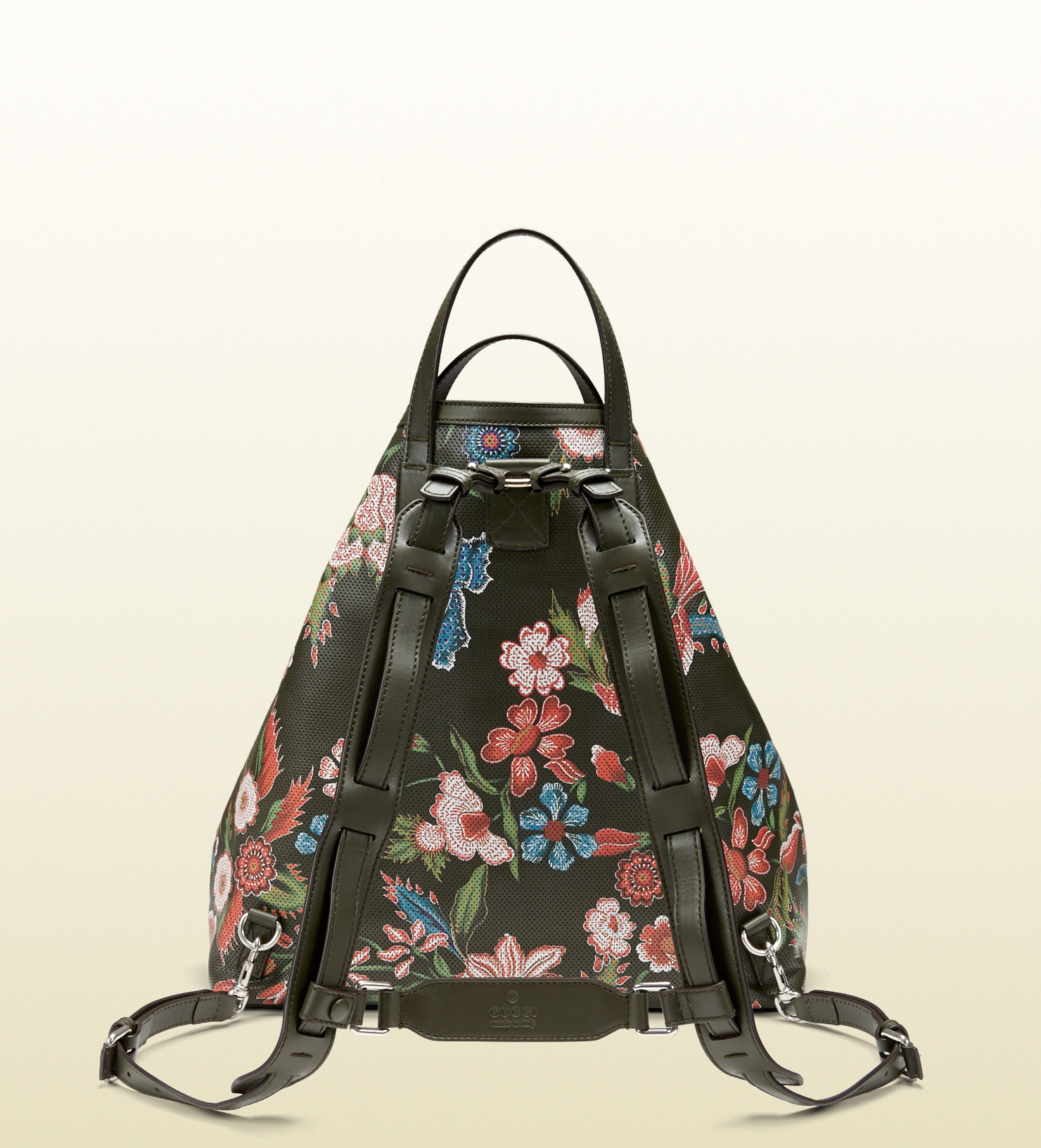 Gucci Gactive Flower Print Perforated Leather Backpack in Green for Men