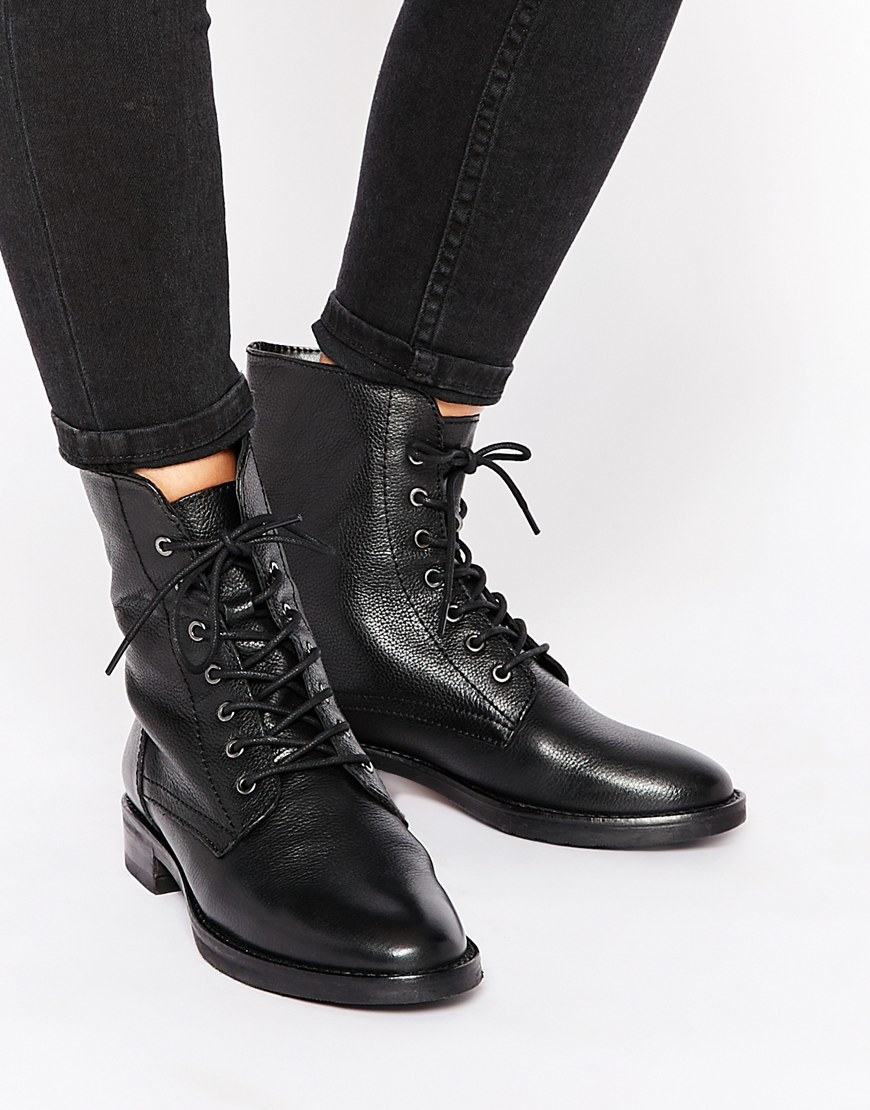 Asos Aerodrome Leather Lace Up Ankle Boots in Black | Lyst