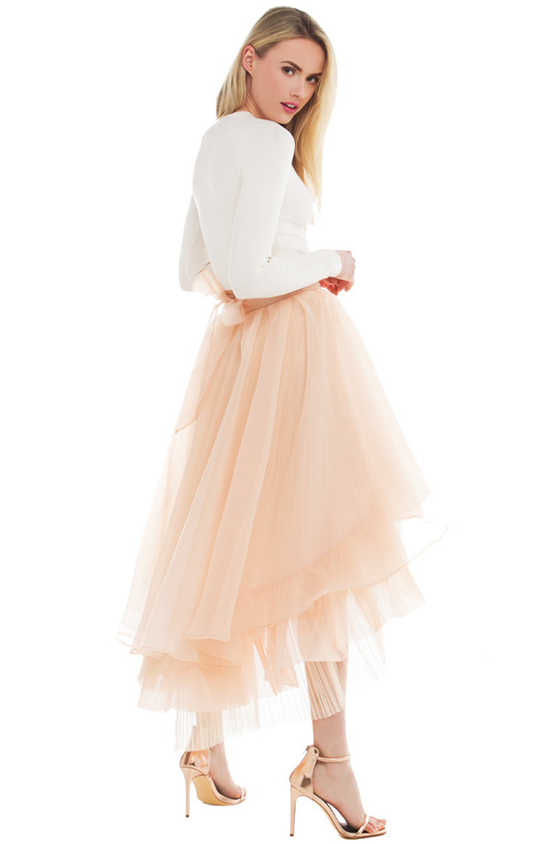 Lyst Gracia Sheer Layered High Low Tulle Skirt In Pink 
