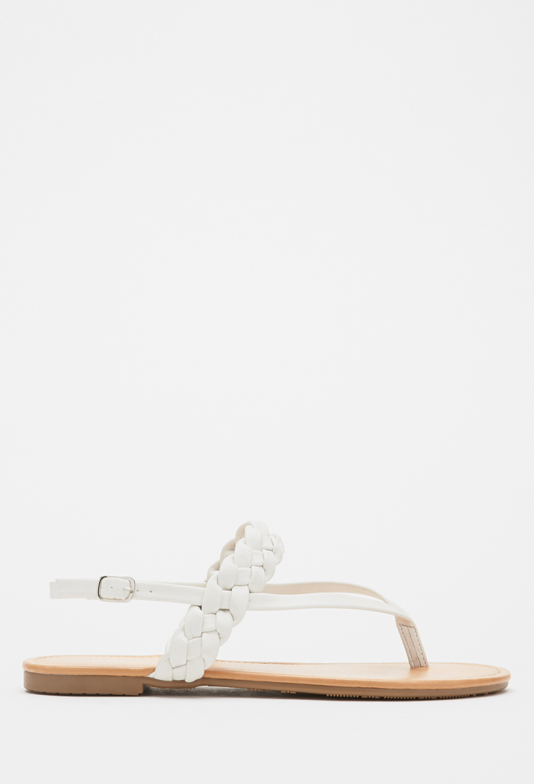 Forever 21 Braided Faux Leather Sandals in White | Lyst