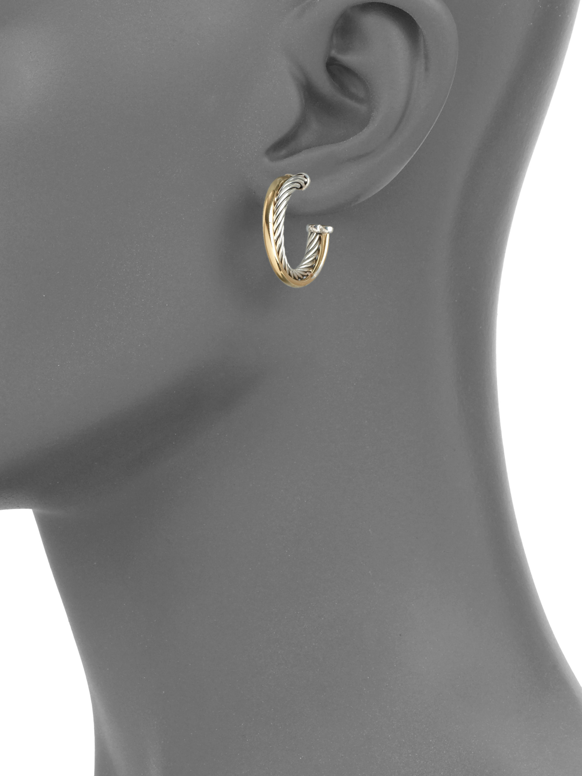 Lyst David Yurman 18k Yellow Gold Sterling Silver Crossover Hoop Gallery
