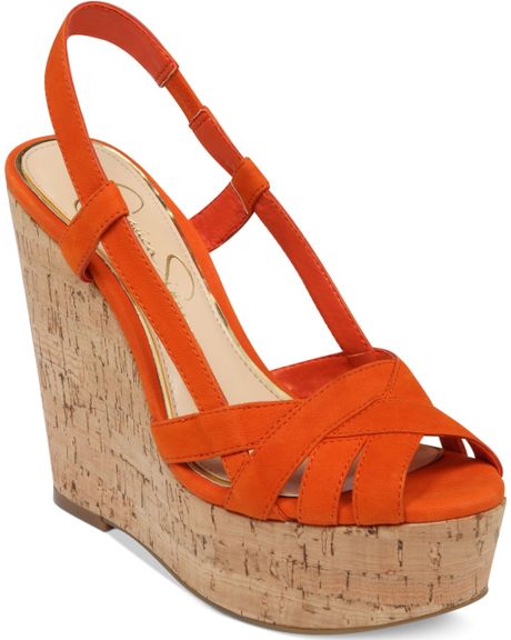 Jessica Simpson Westt Cork Platform Wedge Sandals in Orange (Orange ...