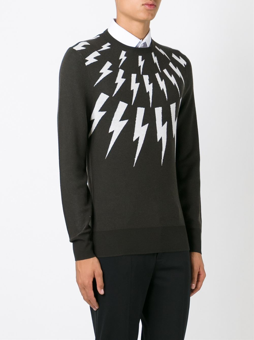 Neil barrett Lightning Bolt Intarsia Sweater in Green for Men | Lyst