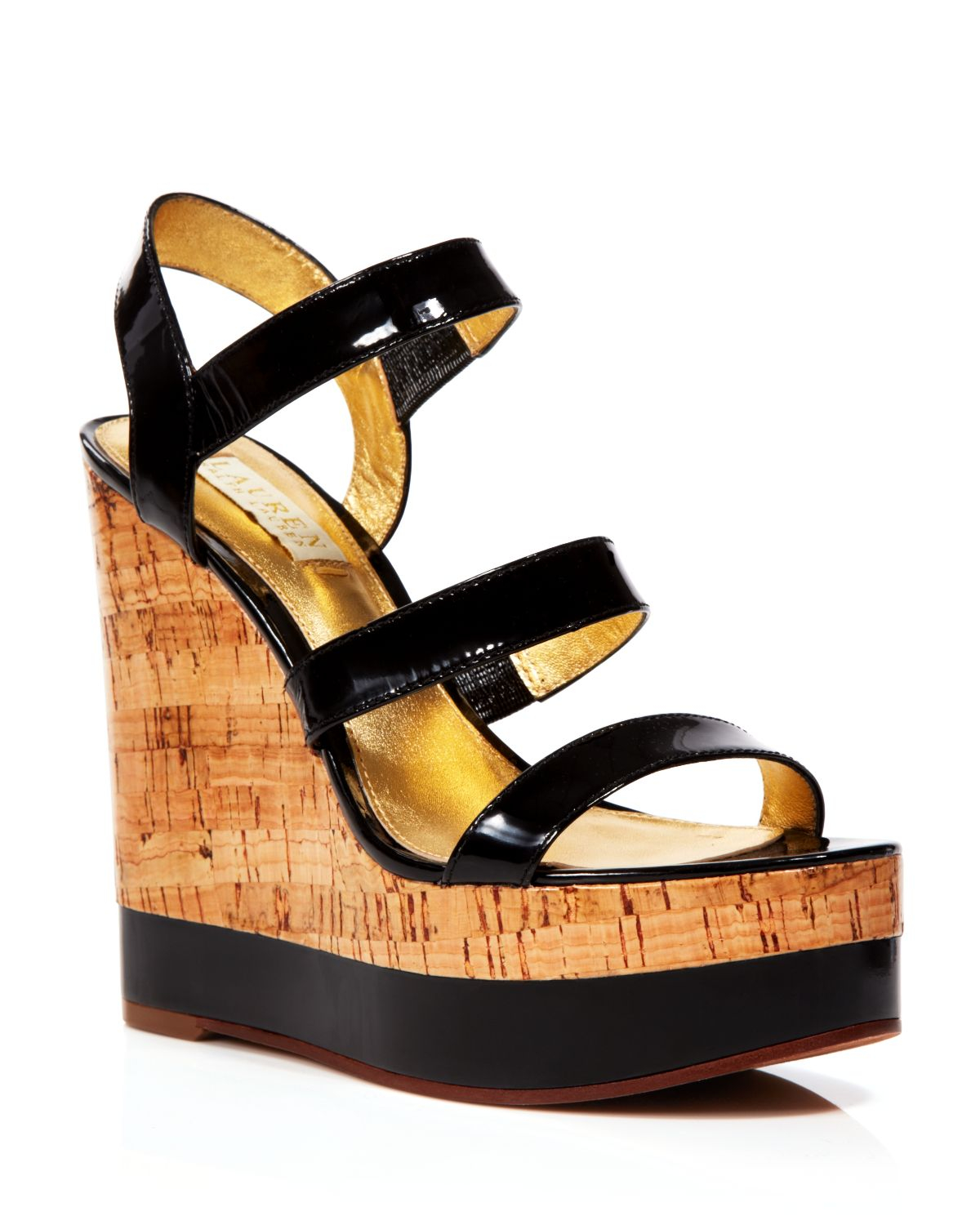 Lyst - Lauren By Ralph Lauren Platform Wedge Sandals - Teressa Patent ...