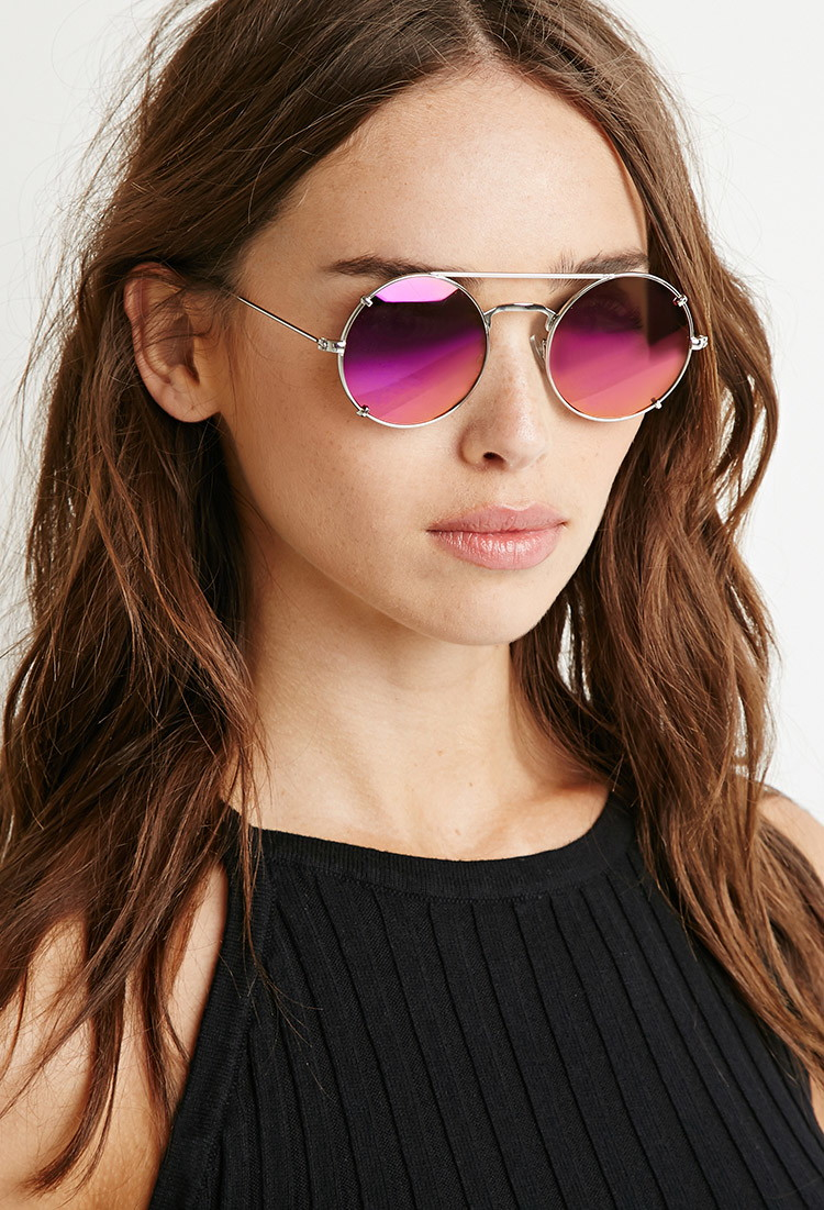 Forever 21 Double-bridge Round Sunglasses in Metallic | Lyst