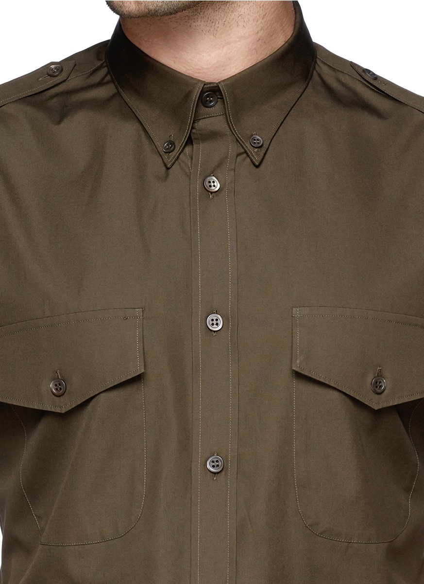 Lyst Alexander Mcqueen Epaulette Shoulder Tab Shirt in Brown for Men