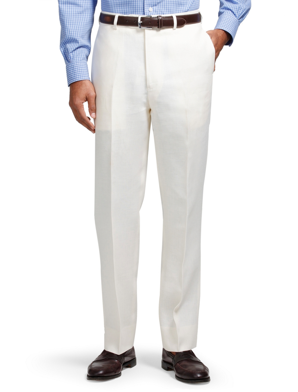 Brooks Brothers Madison Fit Plain-Front Irish Linen Trousers in White ...