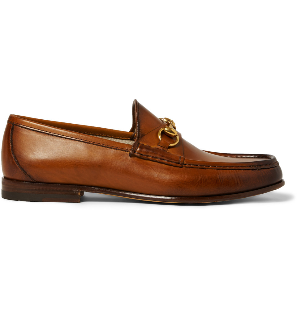 Gucci Burnished-Leather Horsebit Loafers in Brown for Men - Lyst
