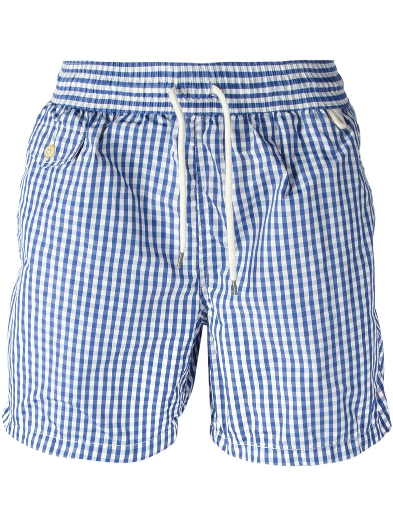 Lyst - Polo Ralph Lauren Gingham-Check Swim Shorts in Blue for Men