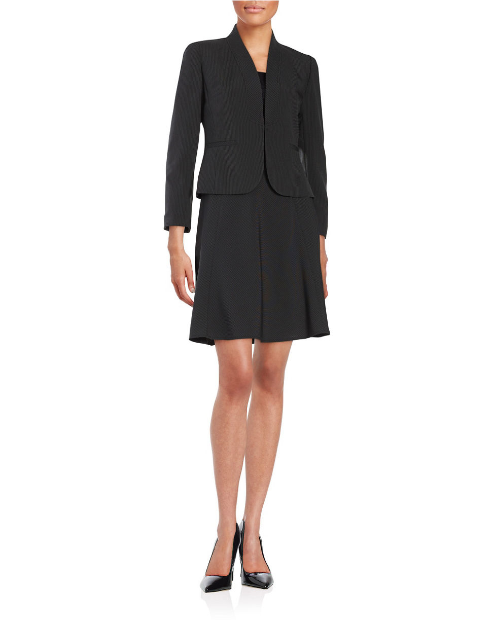 Tahari Petite Striped Skirt Suit Set in Black | Lyst
