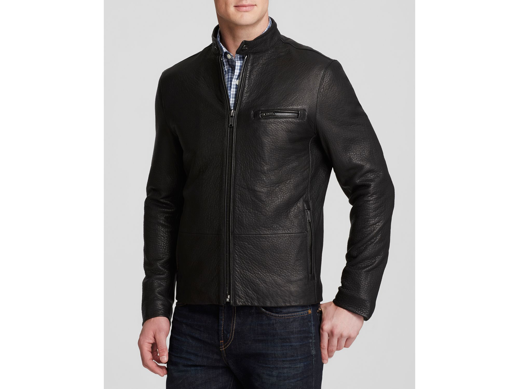 Michael Kors Pebbled Leather Racer Jacket In Black For Men Lyst Gallery