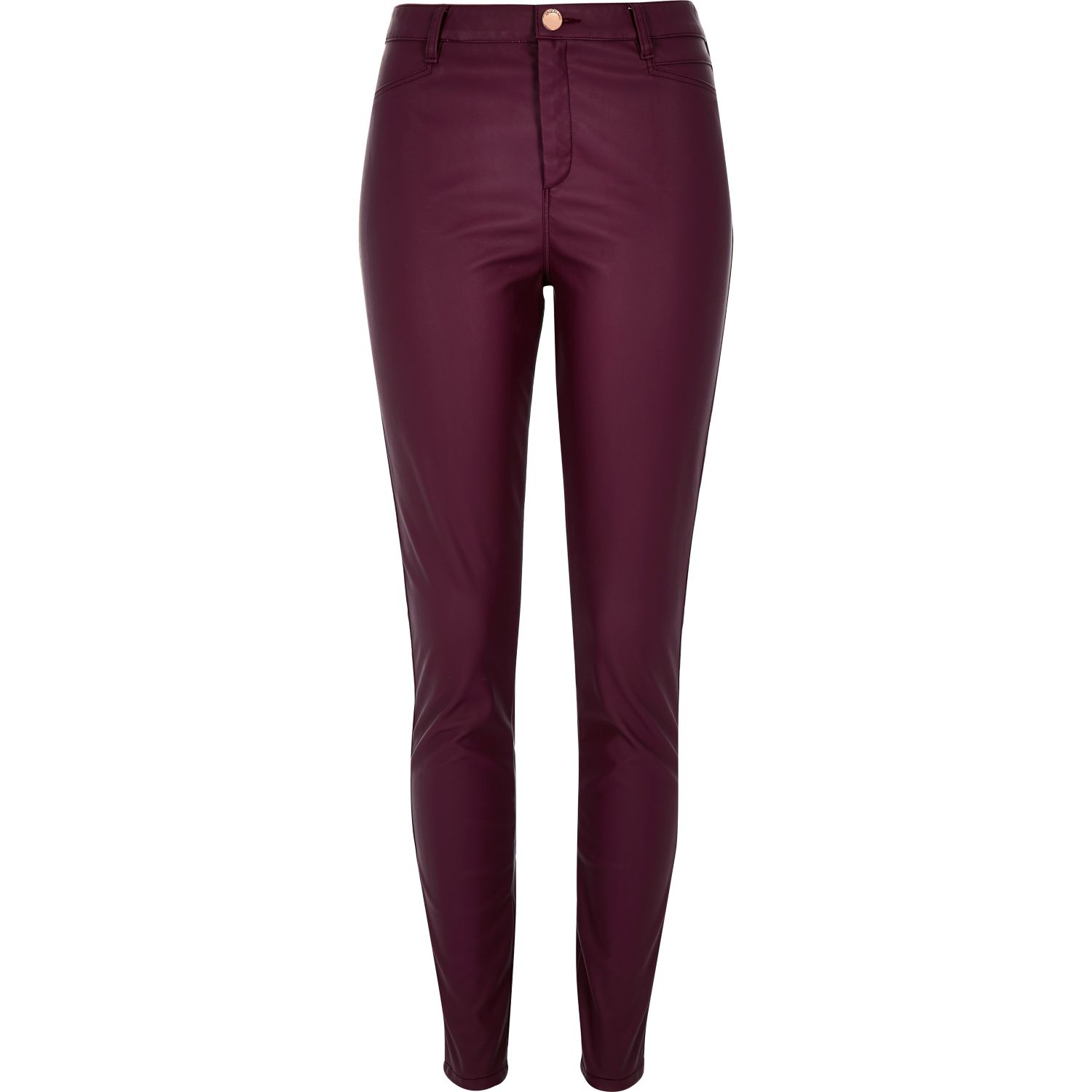 Lyst - River Island Dark Red Leather-look Skinny Trousers in Red
