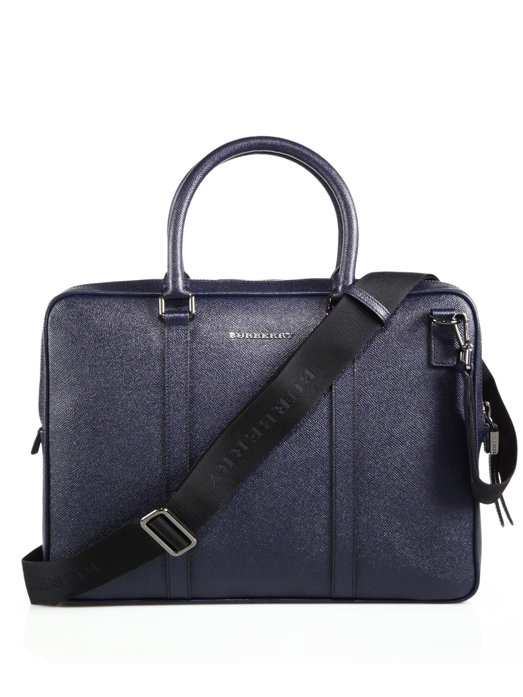Burberry Two-Toned Leather Briefcase in Blue for Men (navy) | Lyst