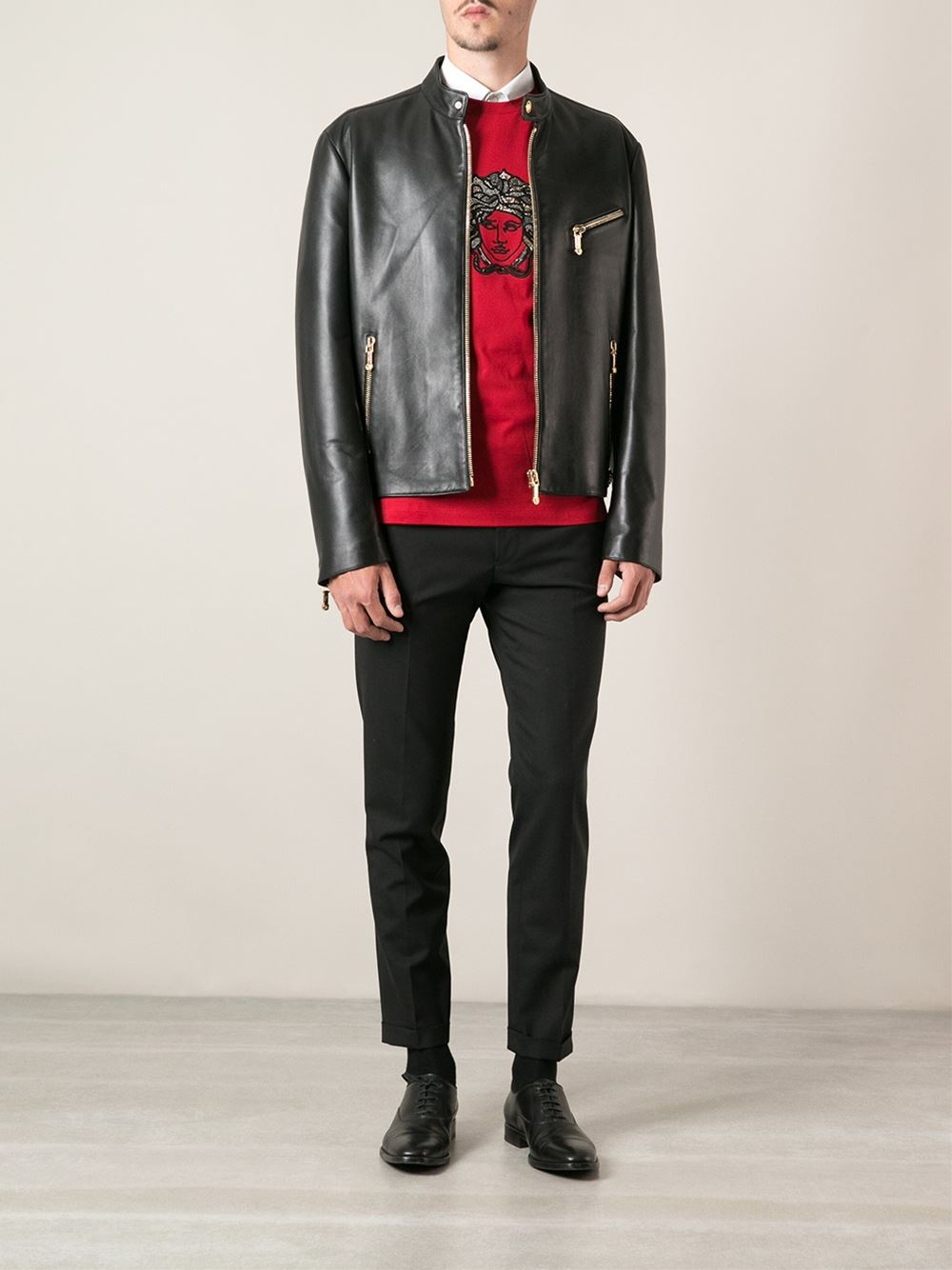 Versace Classic Leather Jacket in Black for Men - Lyst