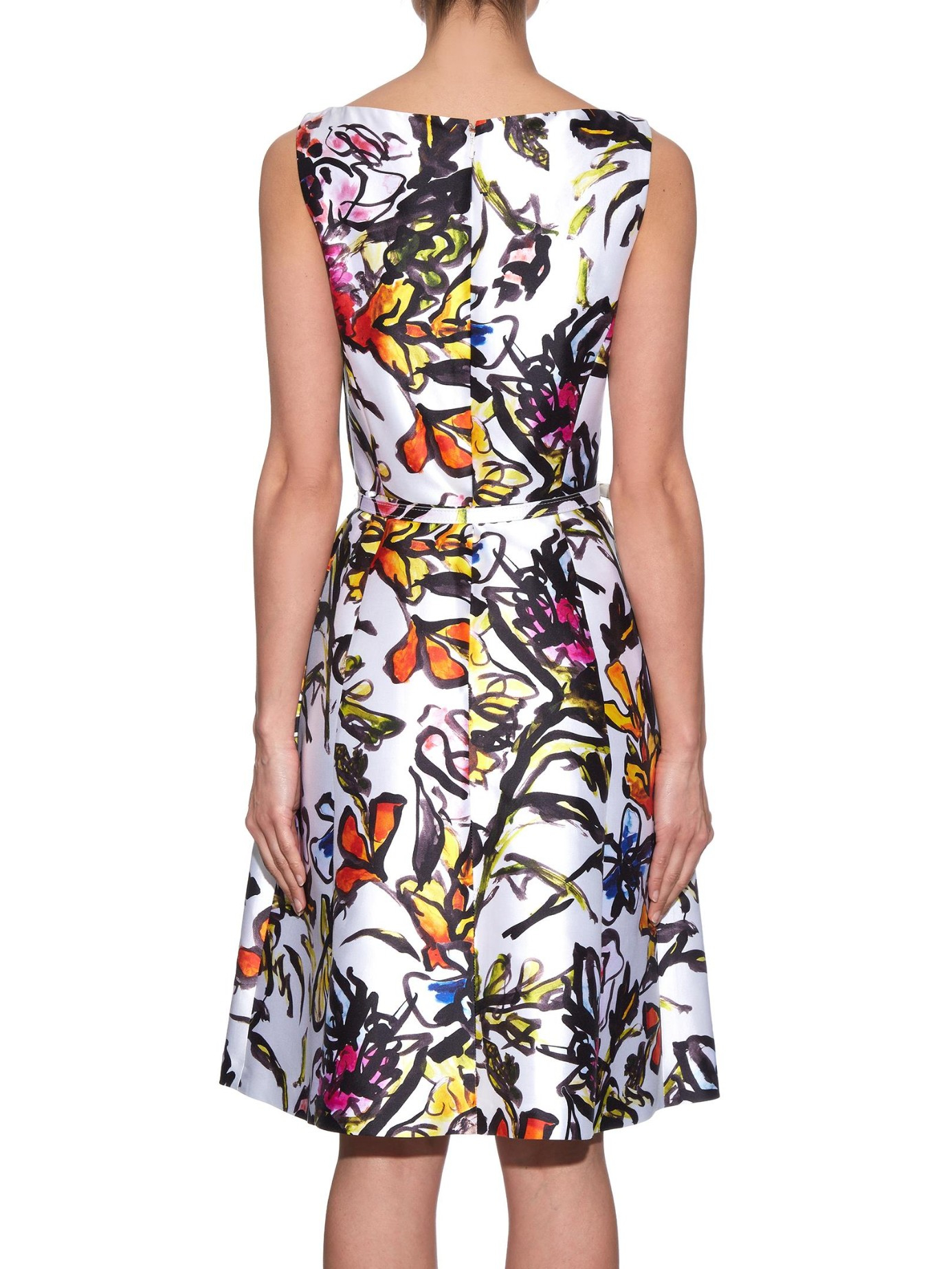 Oscar de la renta Floral-print Silk-blend Mikado Dress in Blue | Lyst