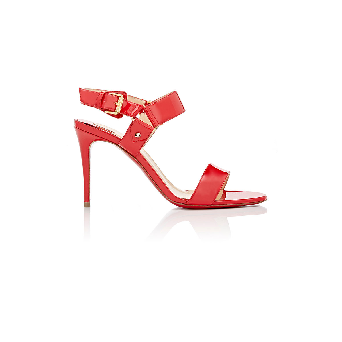 Christian louboutin Sova Buckled Patent Leather Sandals in Red | Lyst  