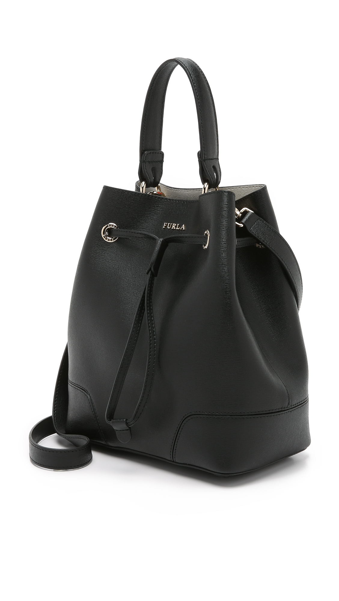 Lyst Furla Stacy Small Drawstring Bucket Bag in Black