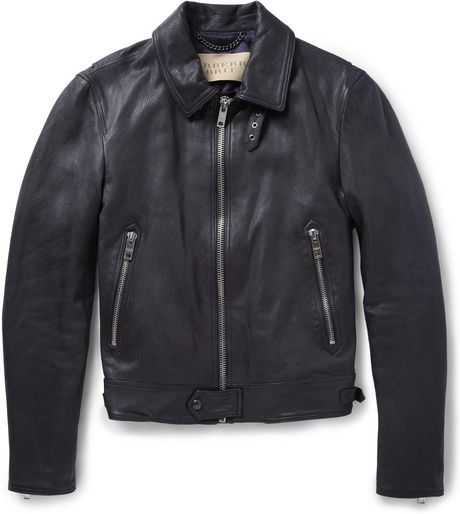 Burberry Brit Full-Grain Leather Jacket in Blue for Men | Lyst