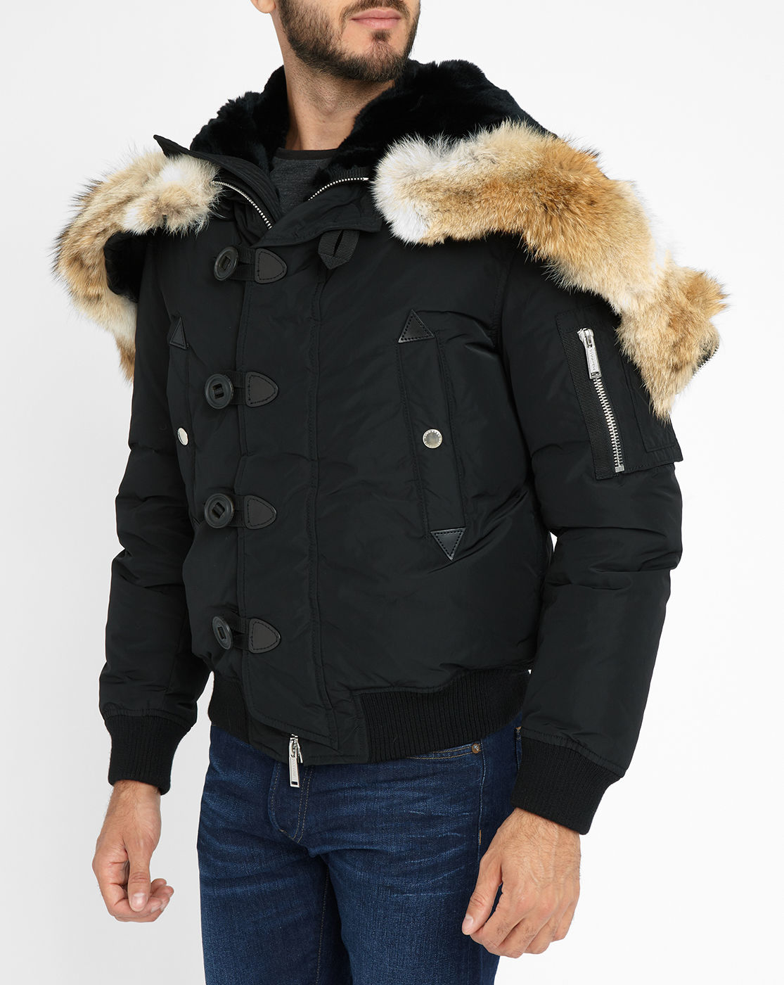 Dsquared² Coyote/rabbit Fur Bomber Jacket With Zipped Hood in Black for ...