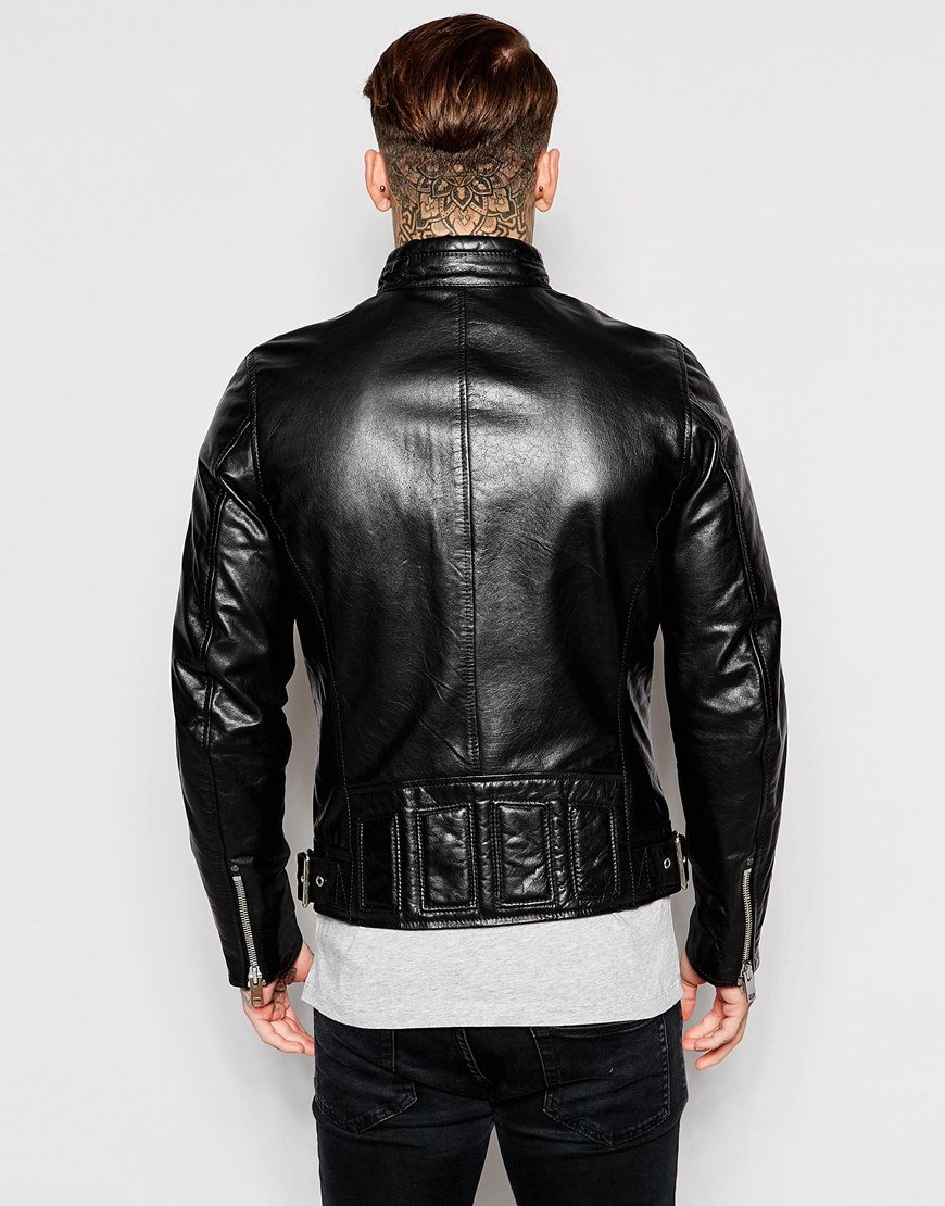 Lyst - Diesel Leather Jacket L-reed Chevron Biker in Black for Men