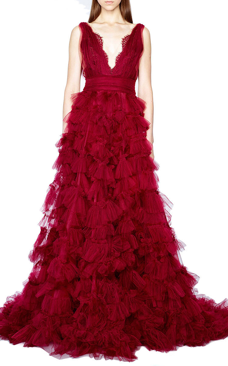 red tulle ball gown