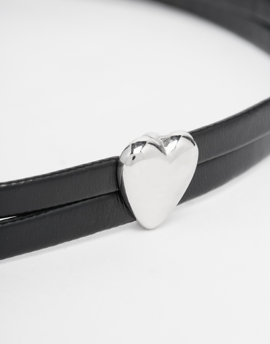 Asos Leather Look Heart Choker Necklace in Black (Silver) | Lyst