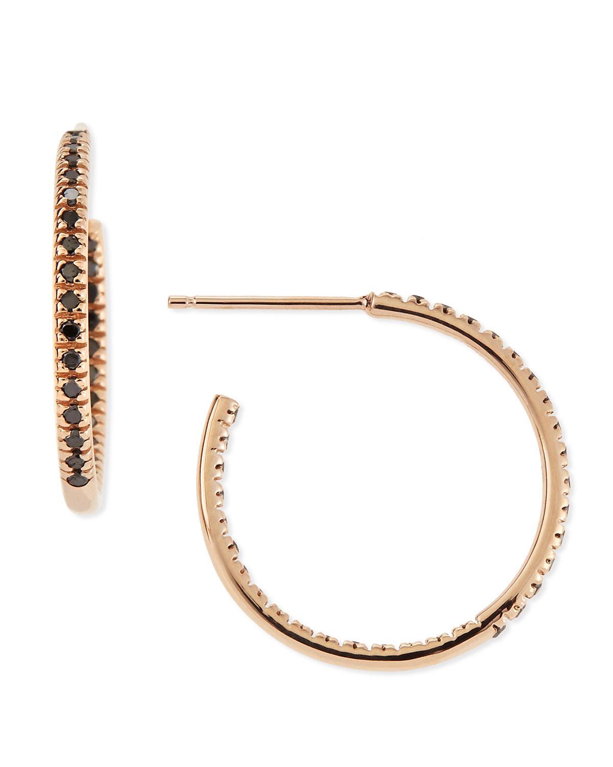 Lyst Sydney Evan Small Rose Gold Black Diamond Hoop Earrings In Gallery