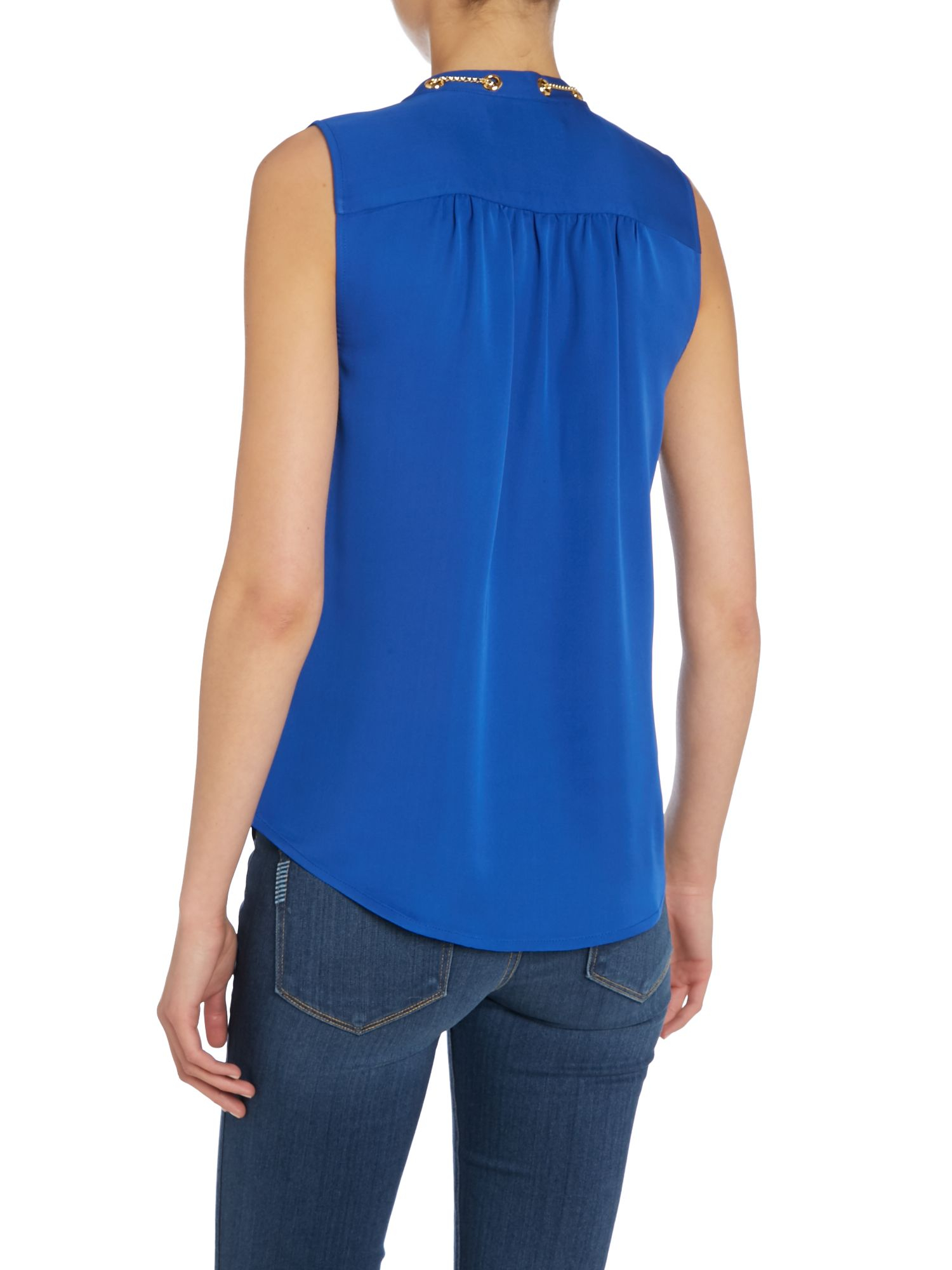Michael Kors Sleeveless Chain Neck Tie Top in Blue Lyst