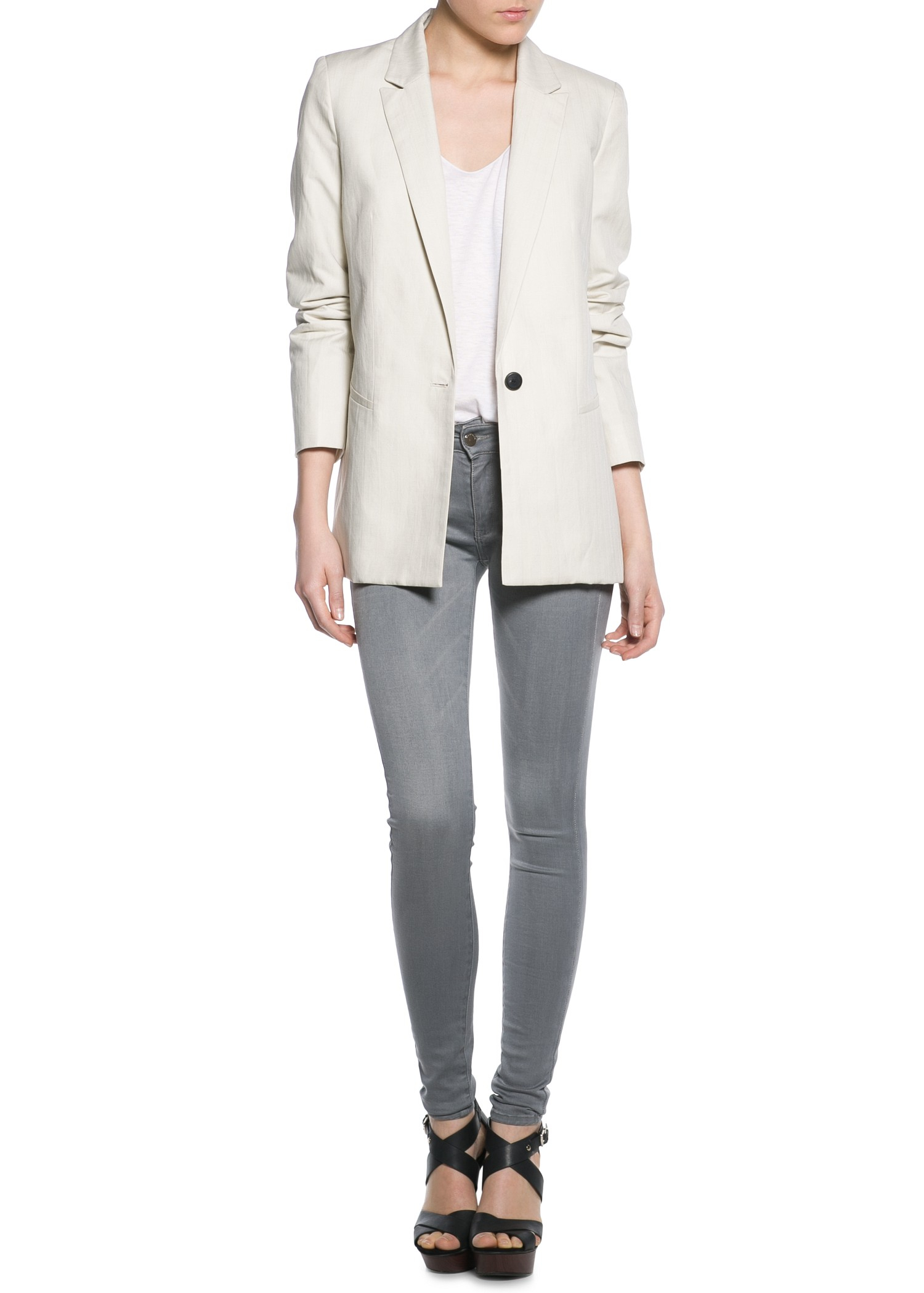 Mango Linen Cotton blend Blazer in Natural Lyst