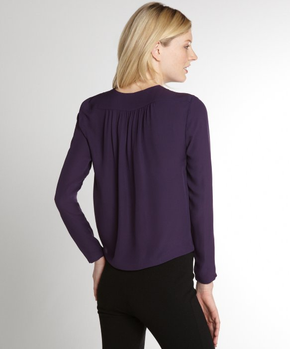 Lyst Halston Eggplant Long Sleeve Silk Blouse In Purple