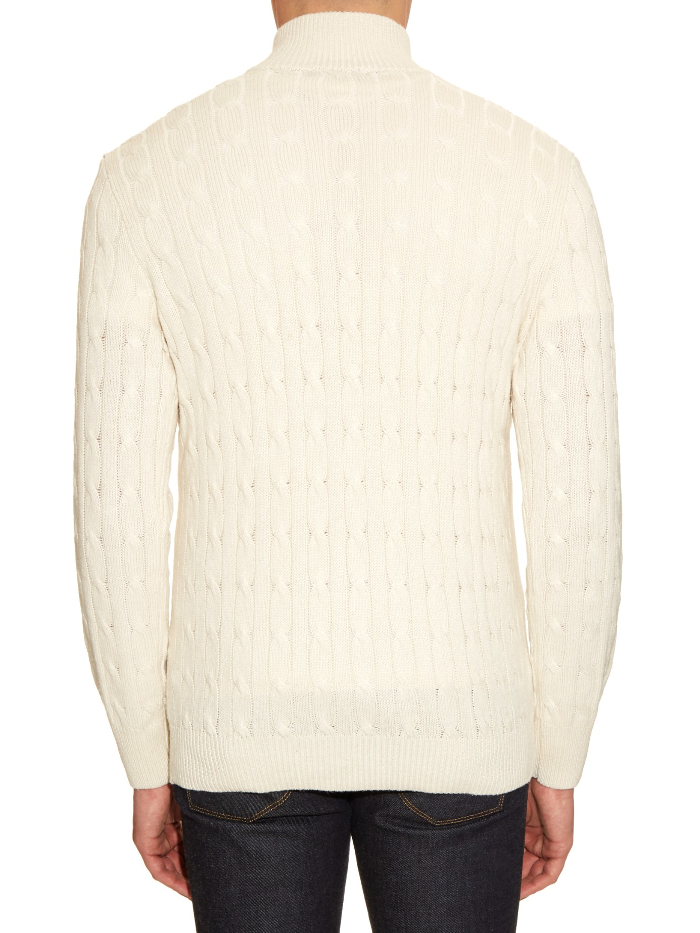 Polo Ralph Lauren Funnel-neck Cable-knit Silk Sweater in Natural for ...