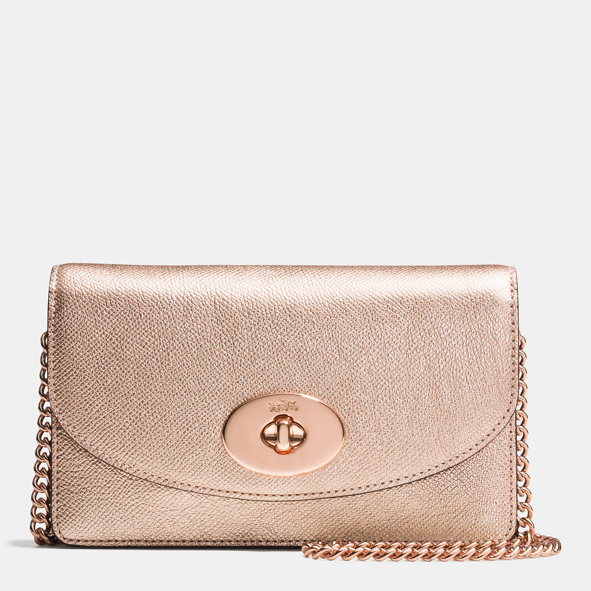 Lyst Coach Clutch Wallet With Chain In Metallic Crossgrain Leather Gallery