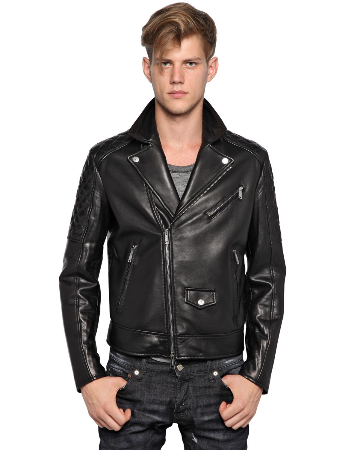 Lyst Dsquared² Quilted Soft Nappa Leather Biker Jacket In Black Gallery