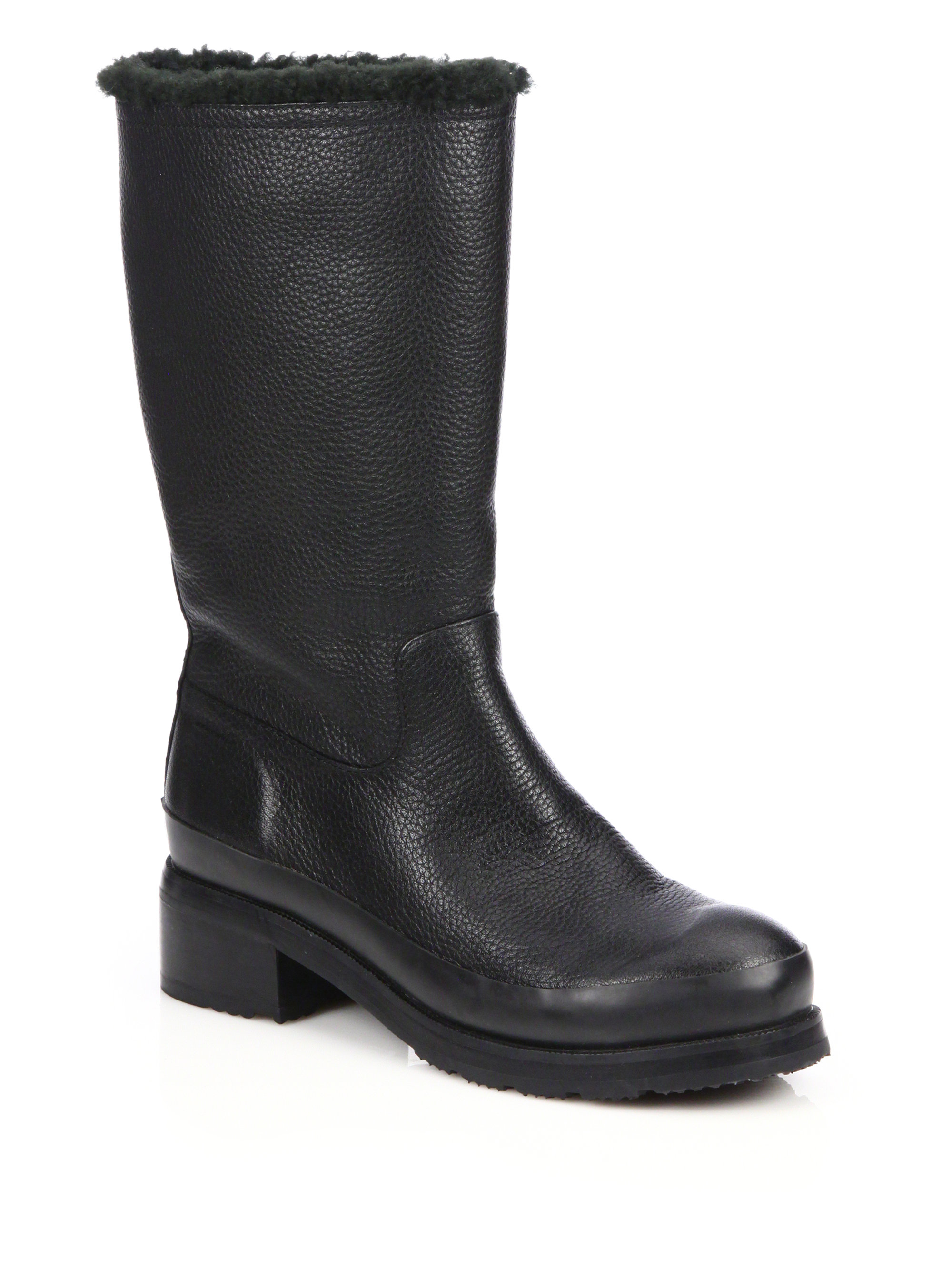 Hunter Original Shearling-lined Leather Boots in Black | Lyst