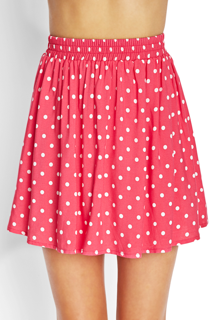 Forever 21 Polka Dot Skater Skirt in Pink (CORAL/CREAM) | Lyst