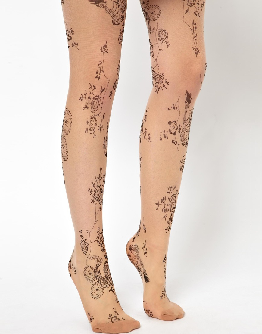 Lyst Asos Floral Tattoo Tights In Natural 1979