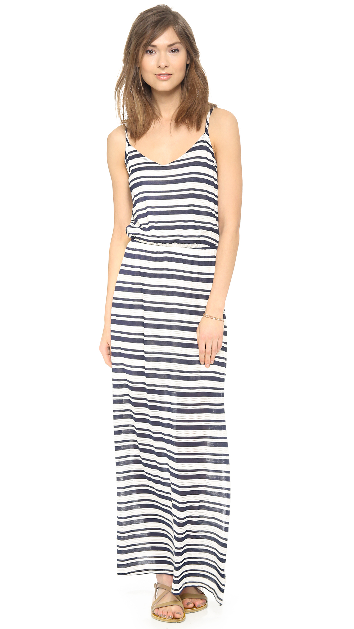 Lyst - Splendid Marina Eyelet Stripe Maxi Dress Navy in White