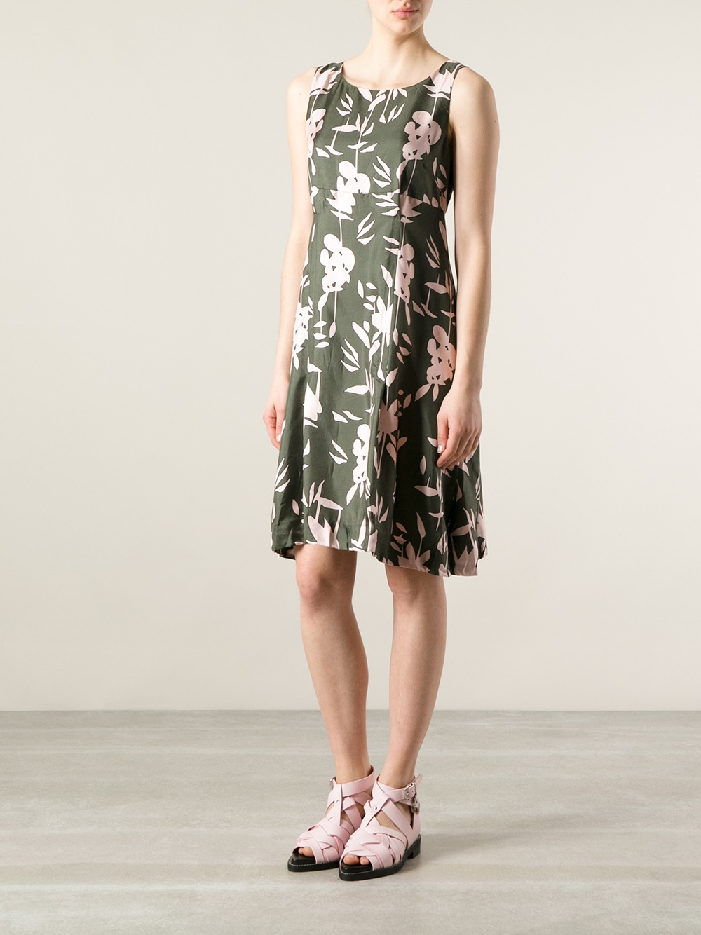 Marni Floral-print Silk Dress in Green | Lyst