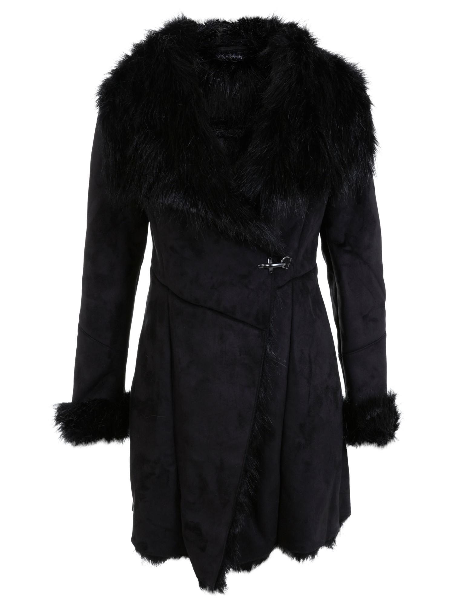 Miss Selfridge Faux Fur Shearling Coat in Black - Lyst