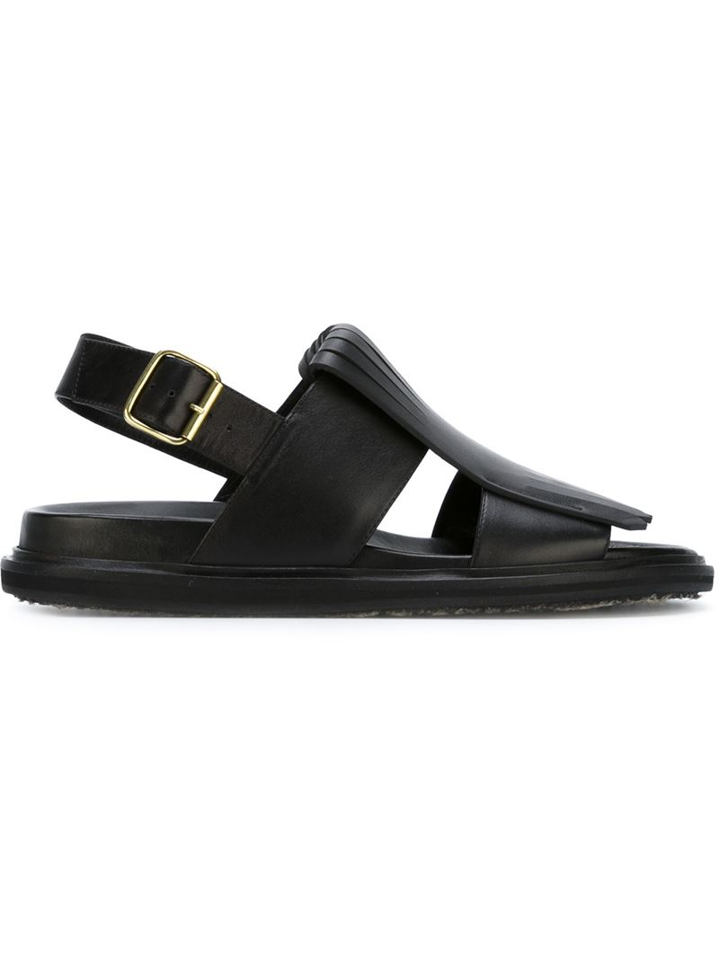 Lyst - Marni Fringed Leather Sandals in Black for Men