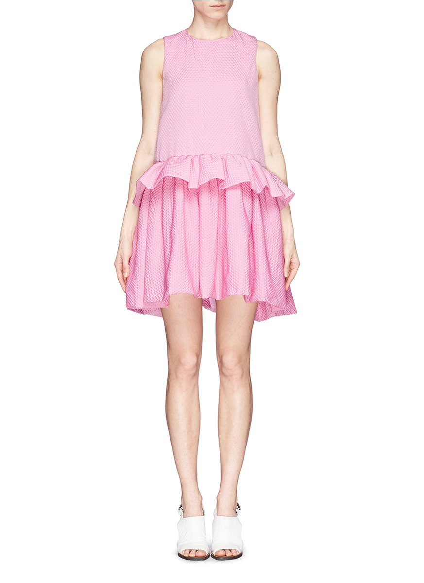 Victoria, Victoria Beckham Ruffle Peplum Drop Waist Dress in Pink - Lyst