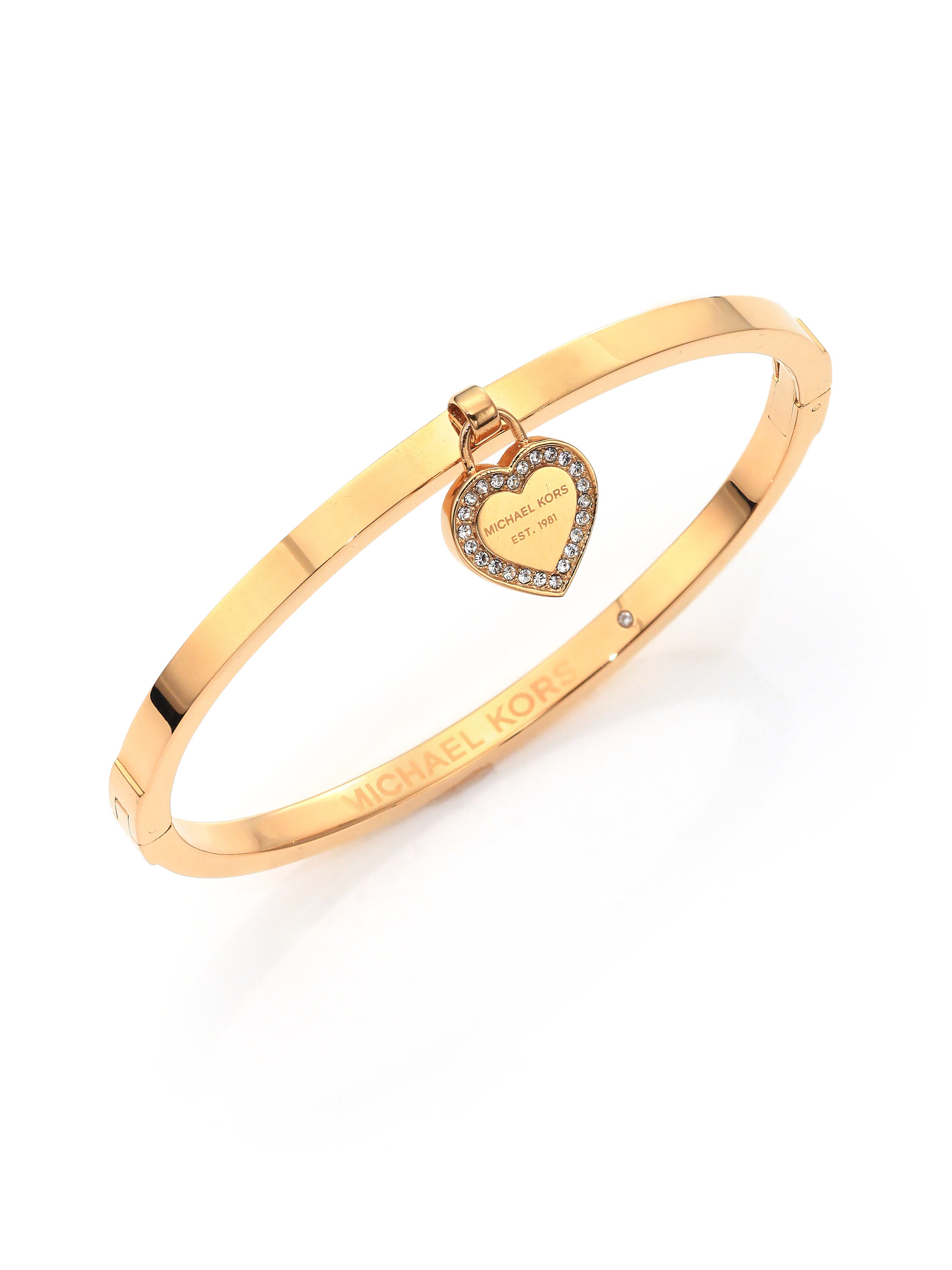 Michael kors Heritage Logo Heart Charm Bangle Bracelet/goldtone in ...