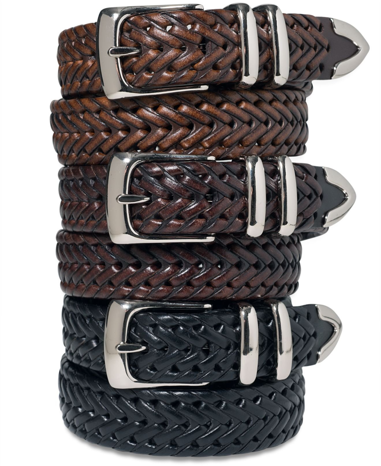 Perry ellis Men's Leather Braided Belt in Brown for Men - Save 31% | Lyst