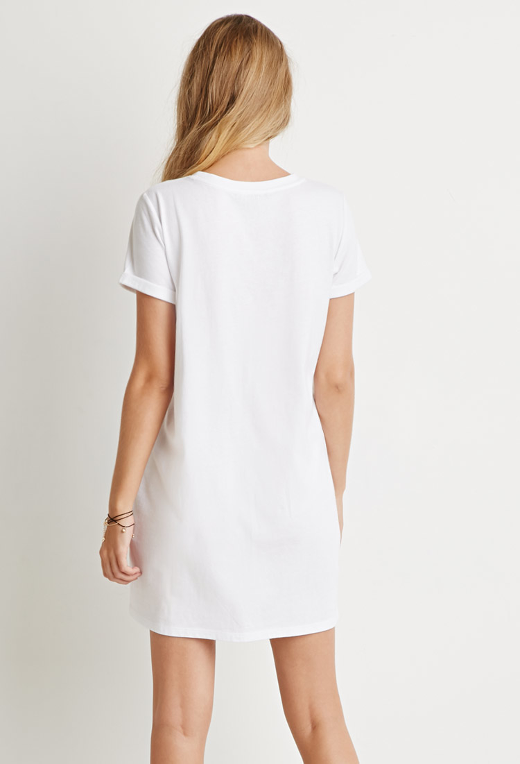 Forever 21 Cotton T-shirt Dress in White | Lyst