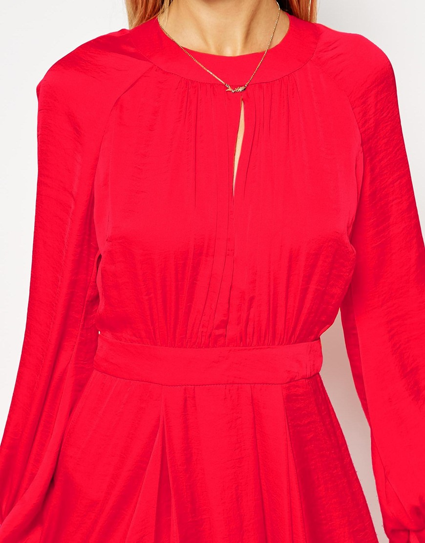 Lyst - Asos Kaftan Pleated Maxi Dress in Red