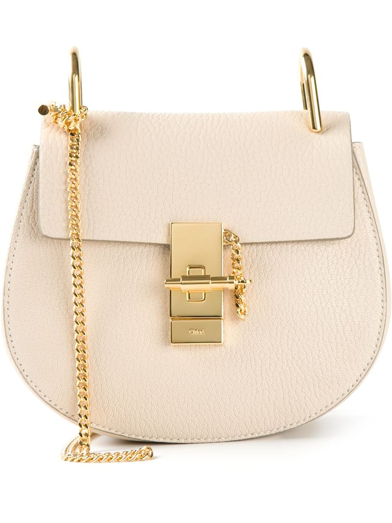 Chlo Drew Leather Cross-Body Bag in Beige (nude \u0026amp; neutrals) | Lyst