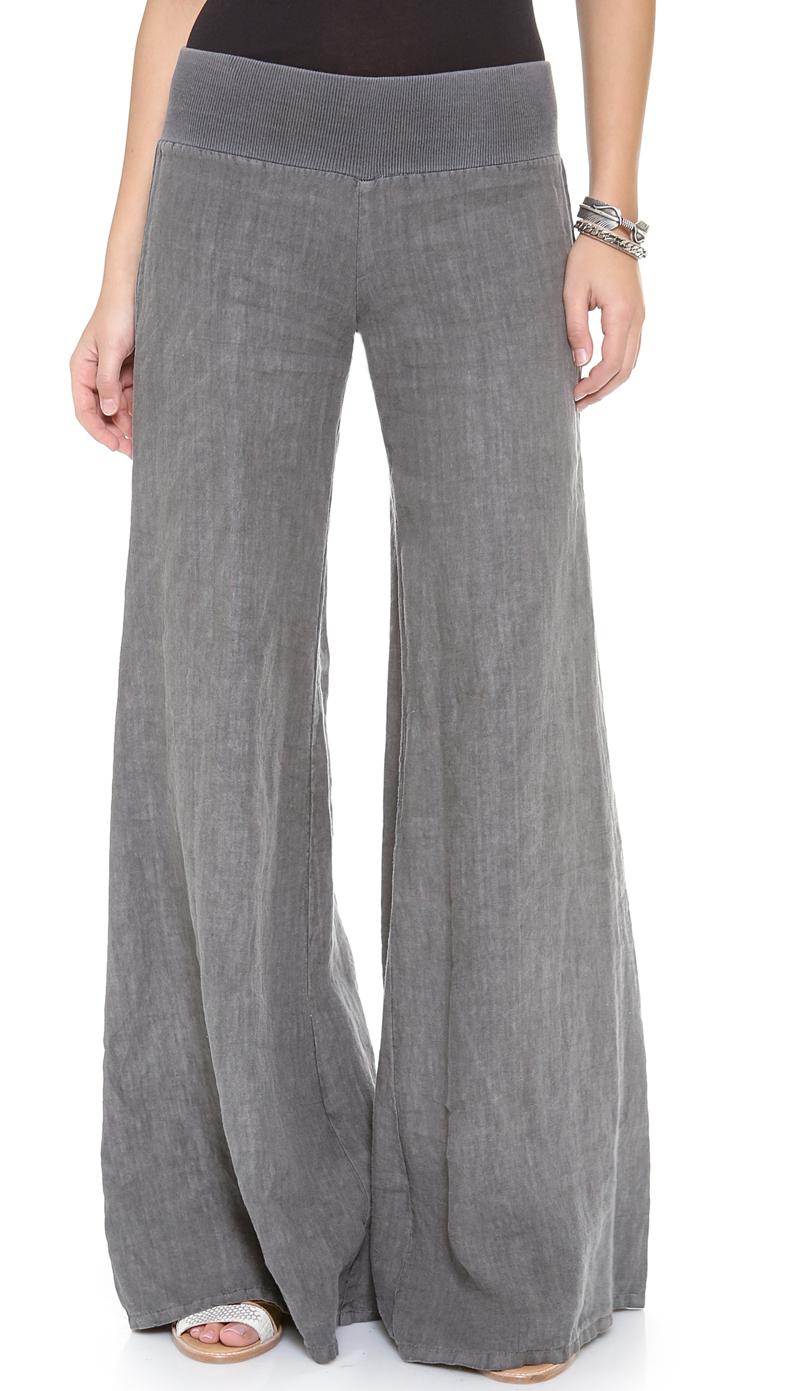 Enza costa Linen Wide Leg Pants - Carbon in Gray | Lyst