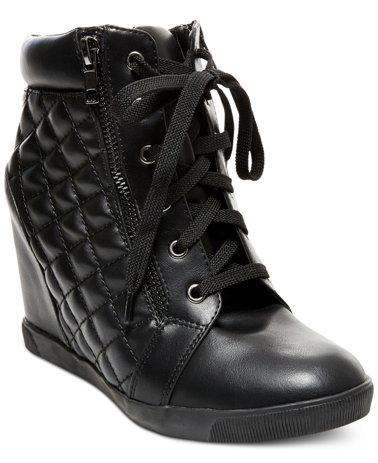 Lyst - Madden Girl Baaxter Quilted High Top Wedge Sneakers in Black