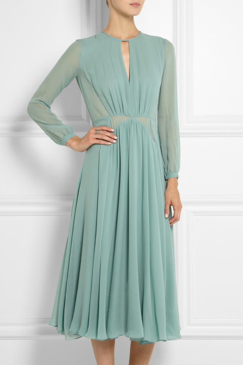 Lyst - Burberry Prorsum Silk Chiffon Midi Dress in Green